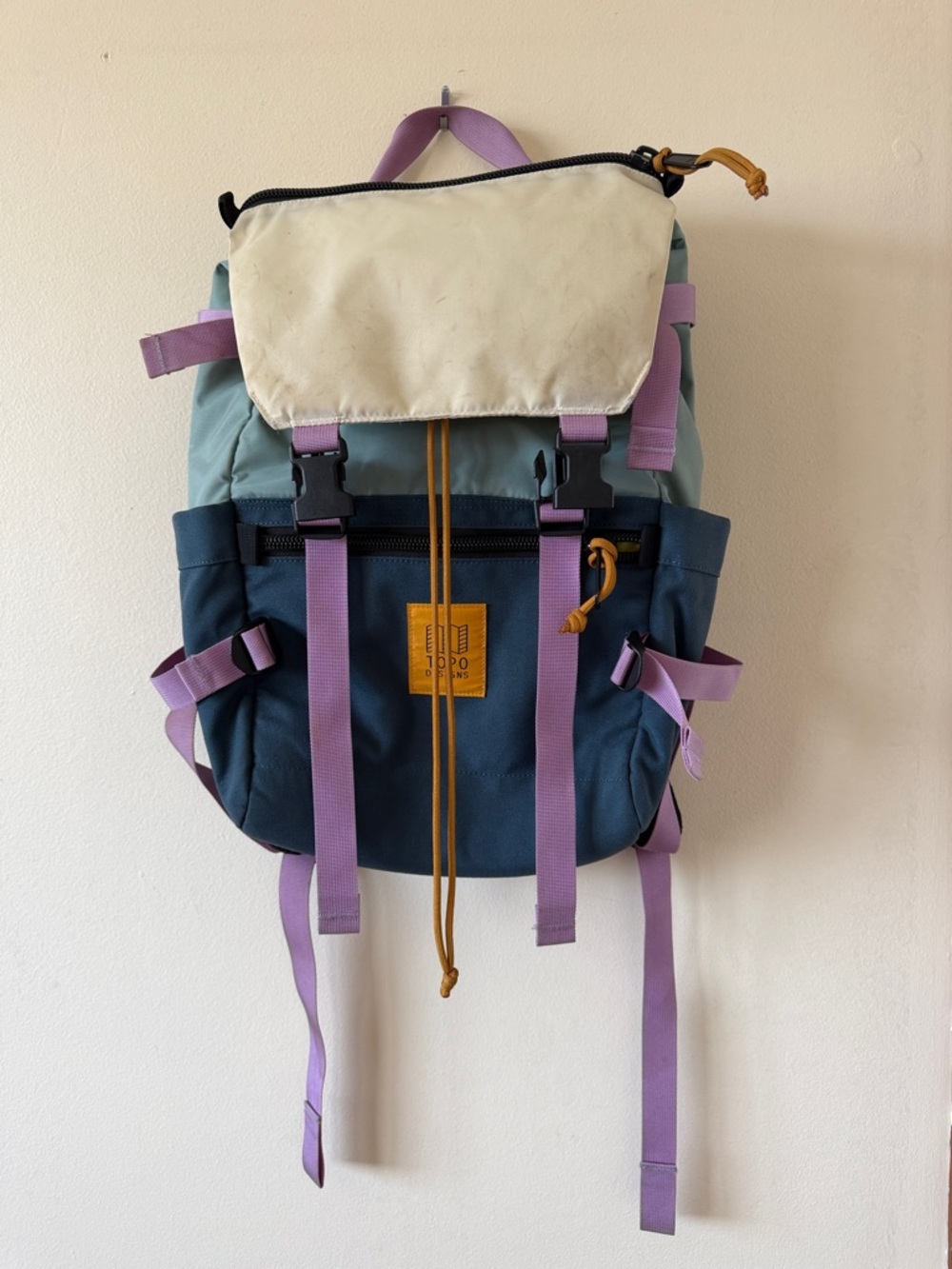 Topo Designs Multicolor Canvas Backpack - Cream, Teal, Navy, Lavender, Mustard
